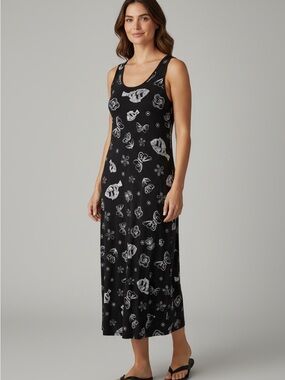 Maxi Dress Large Black White Floral Abstract Spandex Stretch Made In Heaven